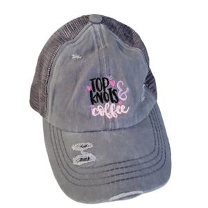 C.C Criss Cross Gray Ponytail Ball Cap Trucker Hat One Size NWT